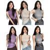 Estilo Chica Caliente Camisola de Lana Tejida de Cuello Alto para Mujer Púrpura sin Mangas en Forma de I Elástica Ajustada para Fondo Top Interior