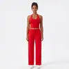 Conjunto de três peças de yoga e fitness estilo europeu e americano: calças largas e fluidas, alta elasticidade, amigáveis à pele, adequadas para Pilates, corrida e uso casual
