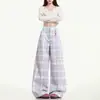 Calça Casual Dopamina Estilo Americano Wide Leg para Mulheres, Nova Cintura Alta Solta de Perna Reta Pintada Versátil Fluida Comprimento Total