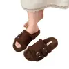 Pantuflas Peludas de Suela Gruesa Jialuoya para Mujer, Para Usar al Aire Libre, Novedades Otoño/Invierno, Versátiles Casuales, Súper Populares, Pantuflas de Algodón Birkenstock de una Sola Tira
