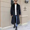 CIF1037 Estilo Callejero Europeo y Americano Abrigo de Solapa para Hombre de Piel Sintética Abrigo Largo Cálido para Hombre Otoño Invierno Europeo