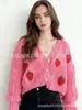 Suéter Retro Dulce de Fresa Otoño e Invierno Nuevo Transfronterizo Estilo Holgado Perezoso Cárdigan Tejido Chaqueta de Amazon para Mujer