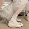 Zapatos Planos con Lazos Estilo Hada que Aumentan 4 cm de Altura, Nuevos de Verano 2026 Estilo Francés Suave Zapatos Planos de Tacón Bajo para Combinar con Faldas