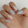 Novas Pontas de Unha Estilo Fresco Início da Primavera, Azul e Branco, Realçam a Pele, Amigável para Estudantes, 30 Peças de Pontas de Unha Usáveis