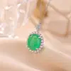 Pingente Yiluyin em Prata de Lei S925 com Calcedônia Verde, Geométrico Vintage Versátil Elegante Pingente Oval Cabochão