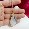 Colar Pingente de Jade Anti-Quartizita Pavão Gota d'Água Pingente Gota d'Água Esmalte Cloisonné Jade Branco Decoração Suspensa Jade Hetian Jade