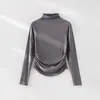 Dropshipping Nueva Primavera y Otoño Cuello Semi Alto Plisado Cola de Golondrina Manga Larga Color Sólido Top Interior con Elegante Camisa Base Ajustada