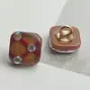 Botón vintage marrón, cuadrado, de respaldo alto, de resina con adornos de pedrería, botón pequeño de terciopelo, botón decorativo para cárdigans, camisas y suéteres