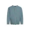 Camiseta de manga larga con cuello de media botonadura, estilo casual holgado para primavera y otoño, top tipo camiseta deportiva con cuello redondo de moda callejera americana INS para hombre