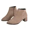Exportación Transfronteriza Botines Nuevos de Tacón Grueso para Mujer 2025 Nuevo Moda Francesa Punta Fina Cremallera Lateral Elegantes Botas de Moda para Mujer