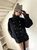 Nuevo Abrigo Corto de Lana Tricolor Otoño/Invierno 2026 para Mujer, Cuello Alto, Doble Botonadura, Estilo Vintage, Con Cinturón, Efecto Adelgazante