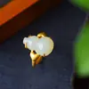 Anillo de Jade de Calabaza Natural, Exquisito Anillo de Jade Hetian para Mujer, Anillo Fresco y de Moda para Mujer, Anillo Abierto, Plata S925