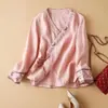 Nueva Camisa de Verano para Mujer Estilo Étnico Vintage, Top Delgado de Algodón y Lino Bordado con Protección Solar y Corbata Suelta