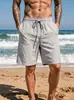Shorts de verano casuales deportivos simples de color liso con cordón, transpirables, de lino holgado, para vacaciones en la playa, europeos y americanos, transfronterizos