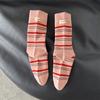 Calcetines de Mujer con Etiqueta de Tela a Rayas con Bloques de Color, Calcetines Casuales de Media Caña Estilo Universitario, Calcetines Holgados Versátiles, Calcetines Largos Deportivos al Mayoreo