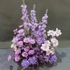 Decoración de Boda Morada Arreglos Florales para Montaje de Escenario de Salón de Bodas, Decoraciones Florales Prehechas para Banquetes de Compromiso, Arreglos de Flores de Seda, Tiras de Flores Artificiales