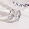 Pendientes de Aro Exquisitos Estilo Francés Full Diamond Espiga de Trigo Transfronterizos para Mujer, Clips para Orejas Brillantes en Forma de V de Moda de Lujo Ligero de Gama Alta