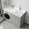 Conjunto Complementar de Armário de Lavanderia para Varanda em Alumínio Colmeia com Gabinete Integrado para Máquina de Lavar e Tanque com Tábua de Lavar
