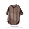 Nueva camiseta de manga corta para hombre de verano, color liso tipo lino, cuello en V, top casual ligero de manga corta holgado para hombre