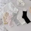Calcetines Finos de Seda de Morera Youjiaxiu para Mujer de Primavera y Verano con Bordes Fruncidos, Calcetines de Malla Hueca Transpirables Estilo Ins