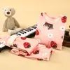 Pijama infantil com forro de fleece, espessado, estampa de desenho animado, e roupa de casa, conjunto de roupa íntima térmica para meninos e meninas