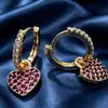 Pendientes Largos con Forma de Corazón y Circonita Rosa Bañados en Plata, Moda Transfronteriza para Mujer, Joyería Dulce, En Stock al por Mayor, Fabricante de Pendientes para Parejas