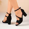 Sandalias Sexy de Tacón Alto con Punta Abierta y Pedrería Europeas y Americanas 2025 con Tacones Gruesos, Zapatos de Tacón Alto Huecos de Talla Grande para Comercio Exterior de Aliexpress