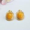 Pendientes de Plata S925 Jueyu Incrustados con Ámbar Natural Cera de Abeja Vieja Pendientes de Miel Completa Fábrica de Joyería Al por Mayor S3020112A
