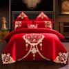 Venta al por mayor del fabricante Elegante Juego de Bordado para Boda de Cuatro Piezas Set de Cama de Boda Rojo de Algodón Puro de 100 Hilos Juego de Varias Piezas