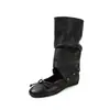 Botas femininas de couro de cano alto e longas com aumento interno de altura, removíveis, de uso duplo, botas justas com laço, botas curtas de salto bloco, botas over-the-knee para mulheres
