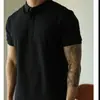Camisa Polo de Color Sólido Estilo Chico Duro Estilo Americano para Hombre, Corte Delgado, Camiseta de Manga Corta, Casual de Negocios, Camiseta Casual de Trabajo