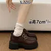 En stock~ Zapatos Mary Jane de cuero genuino con suela gruesa para aumentar la altura, mocasines para mujer, zapatos simples JK, zapatos de cuero estilo británico con tacón grueso