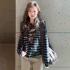 Camisa Polo de Malha Fina Estilo Intelectual Preppy Listrada Solta para Estudantes Internacionais Artísticos