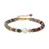 Pulseira Colorida de Pedra Fluorita para Mulheres Design de Contas Facetadas com Detalhes Banhados a Ouro Comprimento Ajustável Joia de Moda Elegante e Moderna Presente Perfeito para Aniversários ou Ocasiões Especiais