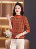 2024 Nueva Camiseta Básica para Mujer Otoño e Invierno Suéter de Punto de Cuello Alto Jacquard Madre Corto Holgado Top Interior