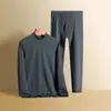 Conjunto de veludo alemão dupla face base camada masculina gola alta meia manga camiseta masculina com veludo extra espessado roupa íntima temperatura constante quente