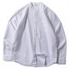 Camisa Oxford de Algodão Puro Masculina Manga Longa Retrô Japonês Gola Alta Solta Casual Gola Henley