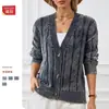 Comercio Exterior Transfronterizo Europeo y Americano 2026 Chaqueta de Punto para Mujer, Cárdigan Suelto de Punto, Suéter de Punto Trenzado de Manga Larga Casual para Mujer