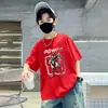 2026 Novo Estilo Camiseta de Verão Solta de Algodão Puro com Meia Manga para Crianças Roupas de Verão para Meninos Camisetas de Verão Tendência Tamanhos Médio e Grande