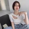 Camiseta de Diseño Irregular de Manga Corta Estilo Coreano Ajustada Estilo Dulce y Hot Top Corto para Mujer Chica Deportiva Hot fuera de la Calle