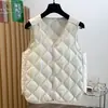 Chaleco ligero relleno de plumas para mujer, estilo coreano, capa interior cálida con cuello en V, chaleco de algodón versátil, prenda exterior y top