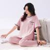 Pijama para mujer con almohadilla en el pecho Verano Algodón puro Delgado Manga corta Pantalones Jersey 2025 Ropa nueva para el hogar Traje de verano