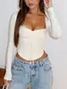 Di Yun Moda Estilo Y2K Europeo y Americano Chica Caliente Encaje Manga Larga Camiseta Ropa para Mujer Otoño e Invierno 2026 Sitio Independiente de Amazon