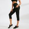 Calça de Yoga Feminina com Bolso Fitness Corrida Esportes Stretch Secagem Rápida Cintura Alta Levanta Bumbum Justa Curta 92303