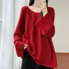 Suéter de punto redondo otoño e invierno 100% lana, estilo suave y casual, para mujer, corte holgado, top con tacto de nube