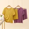 Pijama de Modal para Mulheres, Conjunto de Shorts de Manga Curta Fino para o Verão, Estampa de Estrelas, Bordas com Babados, Solto e Fresco para Usar em Casa