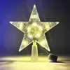 Estrella para la punta del árbol de Navidad de 15 cm, brillante, color cálido, plástico transparente, estrella de cinco puntas con luces