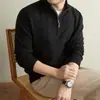 Suéter de Tricô Masculino 2026 Outono/Inverno Gola Alta Zíper Pulôver Suéter de Lã Estilo Old Money Cor Sólida Jacquard Suéter Grosso
