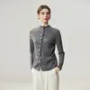 Elegante Suéter de Punto de Cachemira con Cuello Plegado para Mujer, Manga Larga, Corte Ajustado, Favorecedor, Cardigan Top con Múltiples Botones y Pliegues