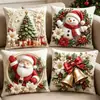 Funda de Cojín Navideña Múltiples Diseños Funda de Almohada Patrón de Papá Noel y Reno Funda de Cojín Decorativa para Sofá de Sala de Estar